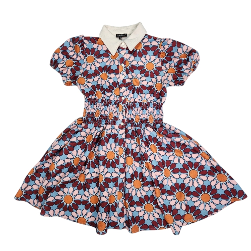 Smak Parlour Babydoll Dress Womens XS Collared Flower Power 70's Colorful Daisy